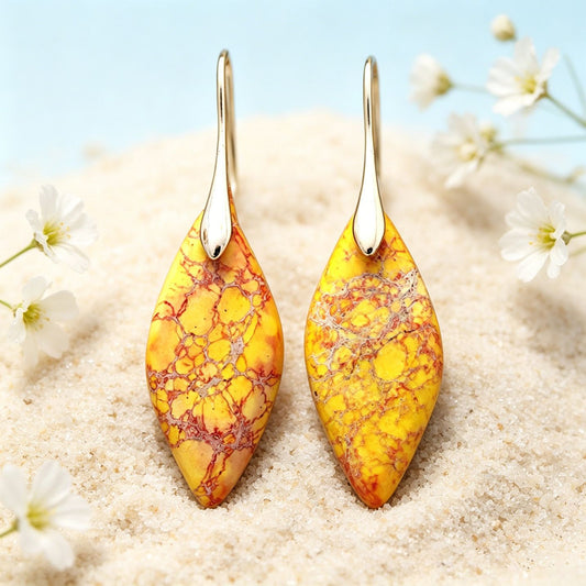 Yellow Natural Stone Leaf Earrings