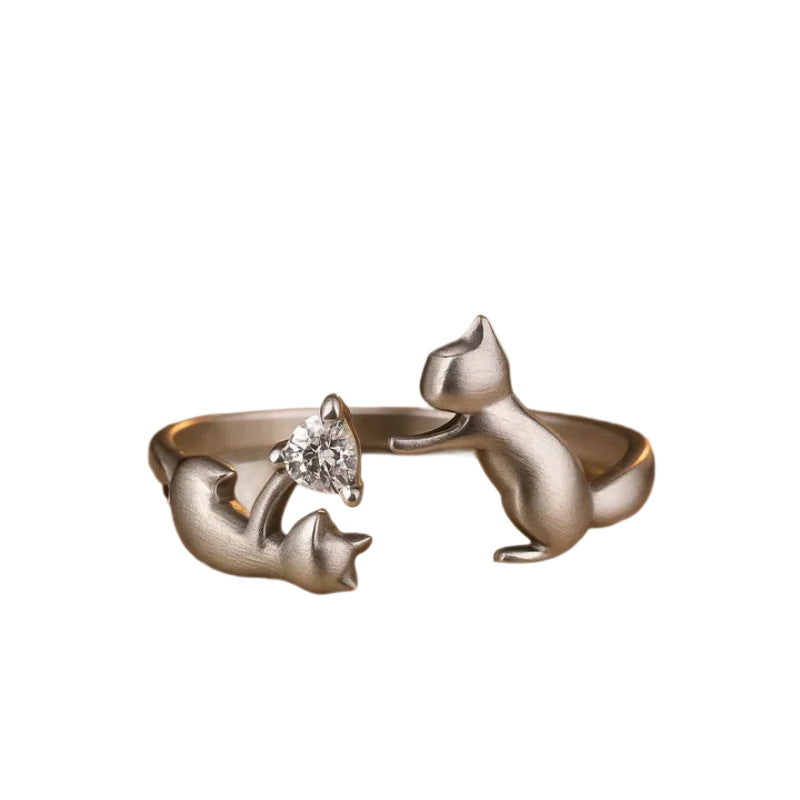 Double Cat Playing With Ring Necklace Woman