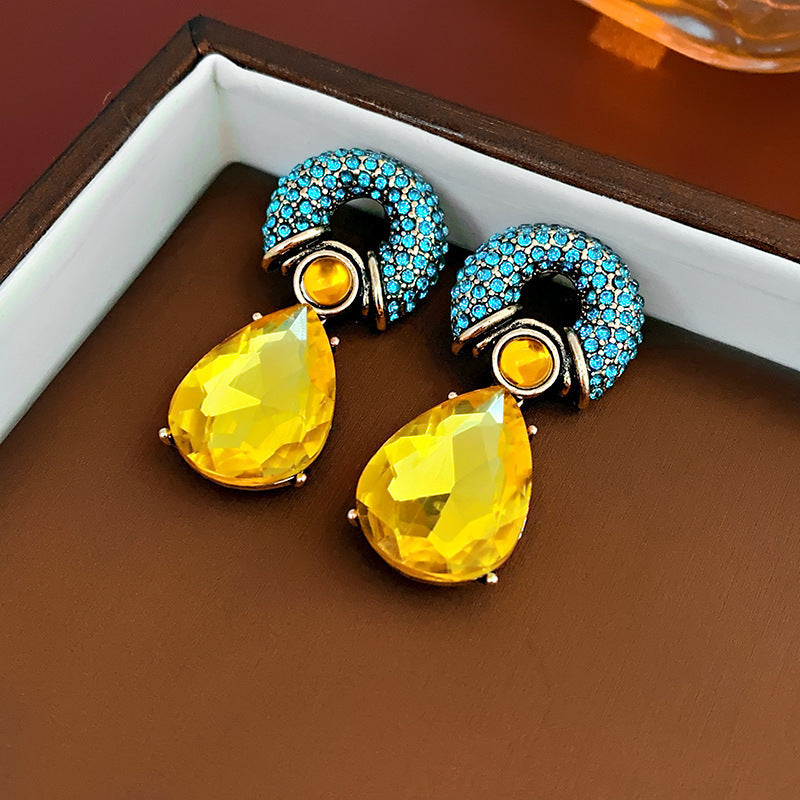 Angular Diamond Tassel Earrings For Women Silver Needle Vintage Crystal Retro Fashion