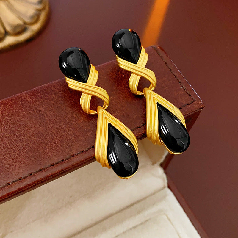 S925 Silver Post Vintage Geometric Crystal Tassel Earrings Women Rhombus Design Light Luxury