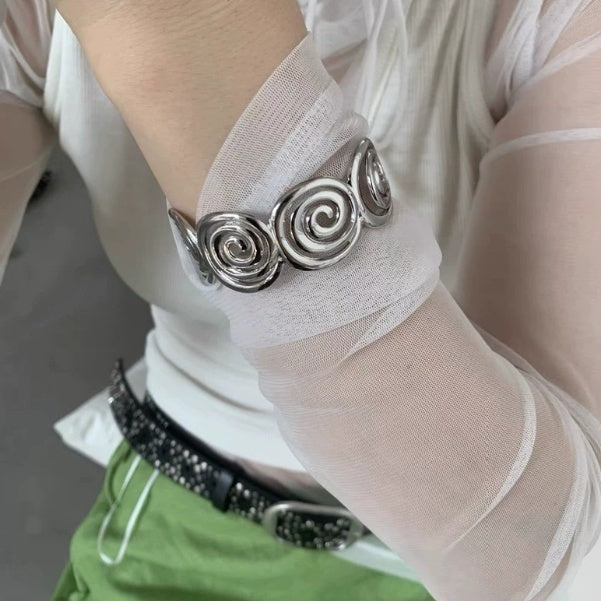 Adjustable Open-ended Ring Bracelet With Linear Design