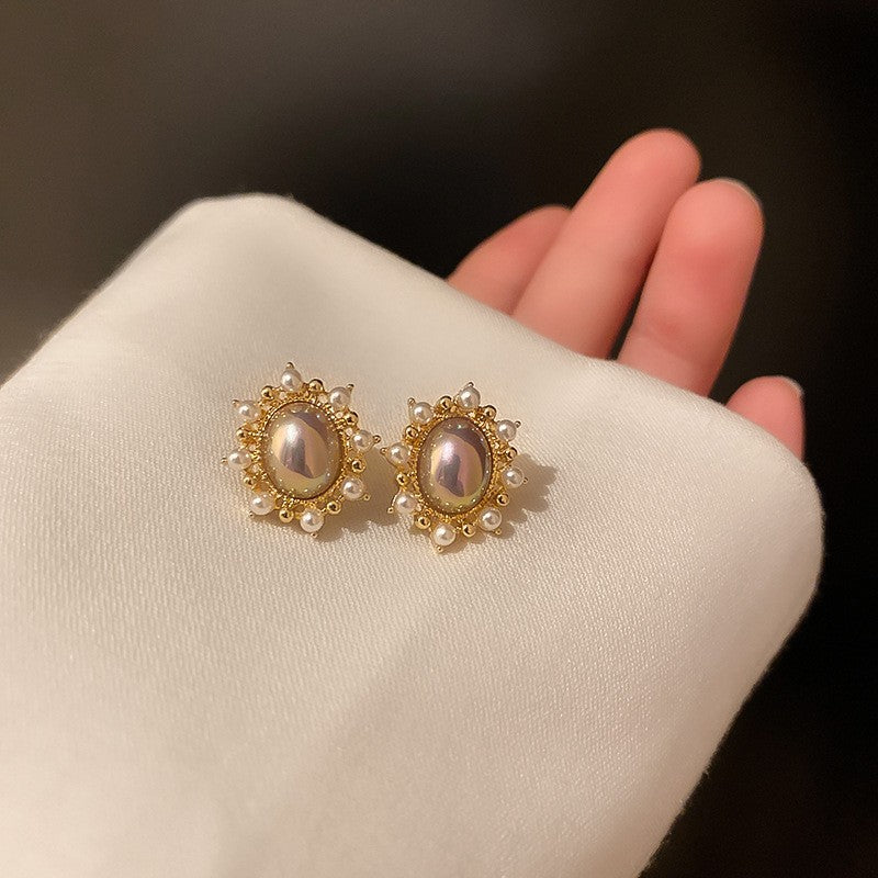 Luxury Silver Needle Earrings For Women Flower Geometric Rhinestone Niche Versatile
