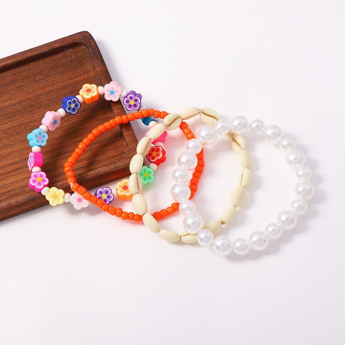 Vibrant Floral Shell And Bead Bracelet