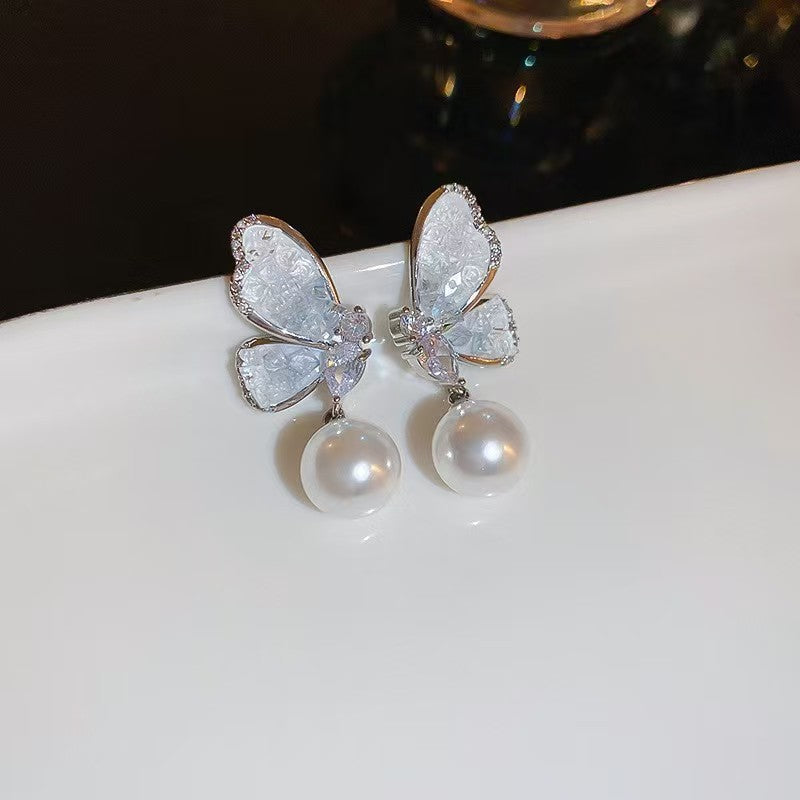Silver Needle Office Wear Earrings Women Gradient Crystal Flower Studs Versatile Elegant