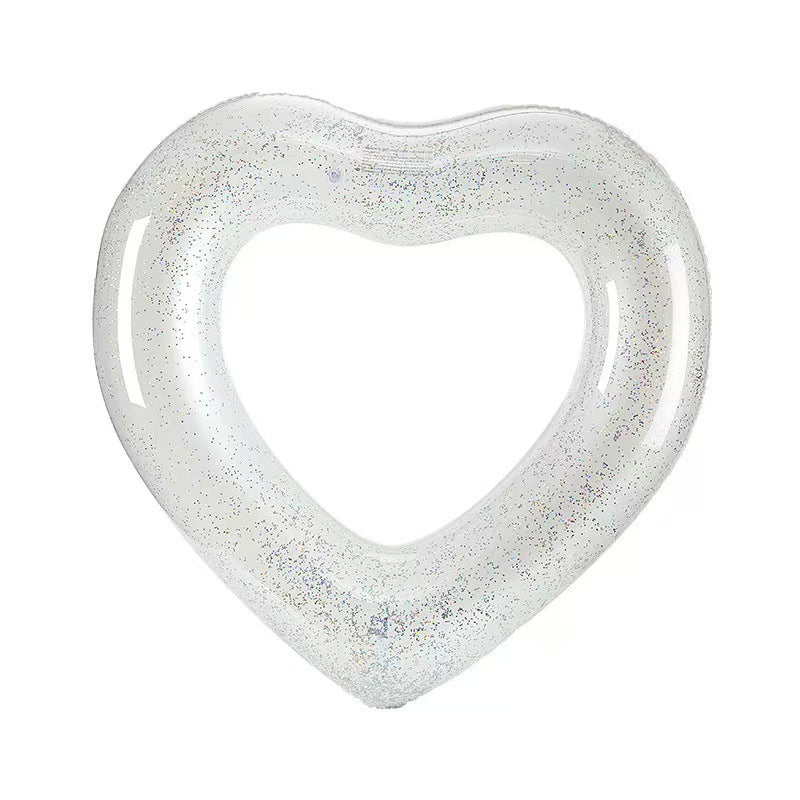 Inflatable Swimming Ring Thickened PVC Heart-shaped Float With Sequins