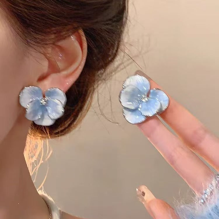 Vintage Enamel Blue Flower Earrings For Women S925 Silver Needle French Luxury Stud Earrings