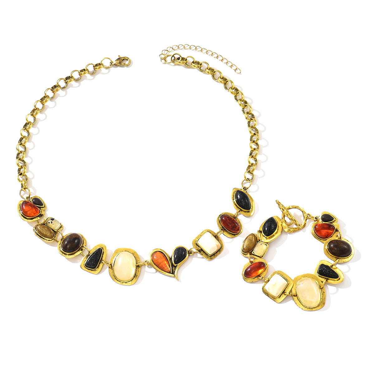 Hot Selling Cross-border European American Women Jewelry Set, Geometric Shape Design Inlaid Cubic Zirconia, Matching Necklace & Bracelet, Versatile Daily Ornaments For Amazon