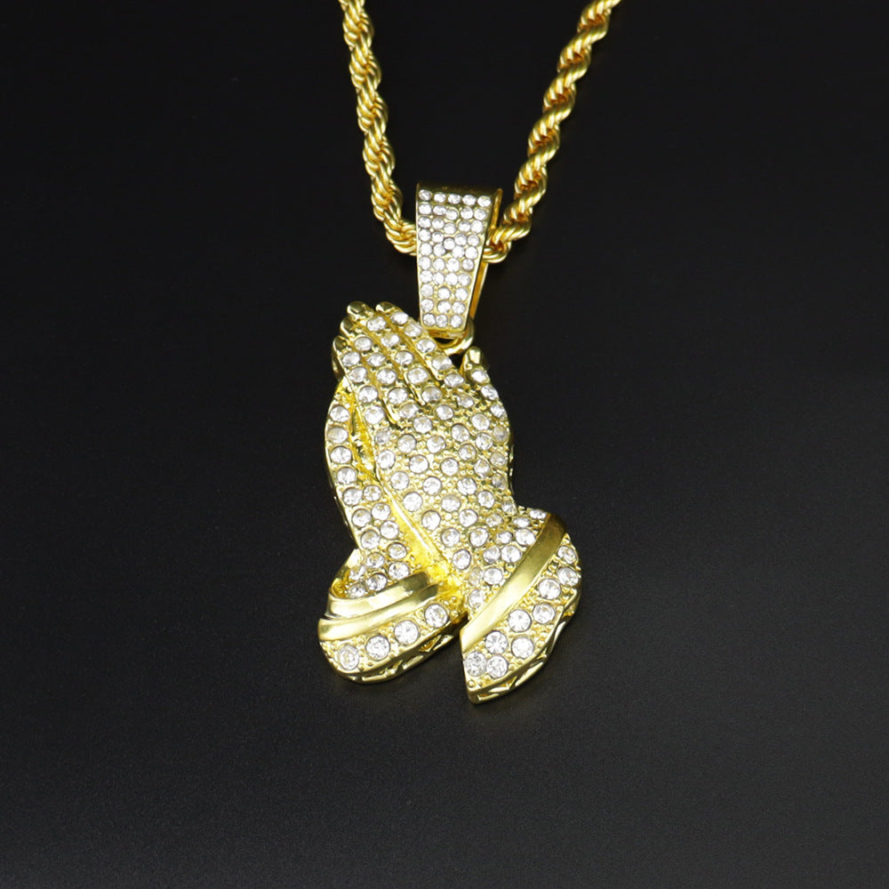 Vintage Hip Hop Alloy Necklace Buddha Hand Pendant