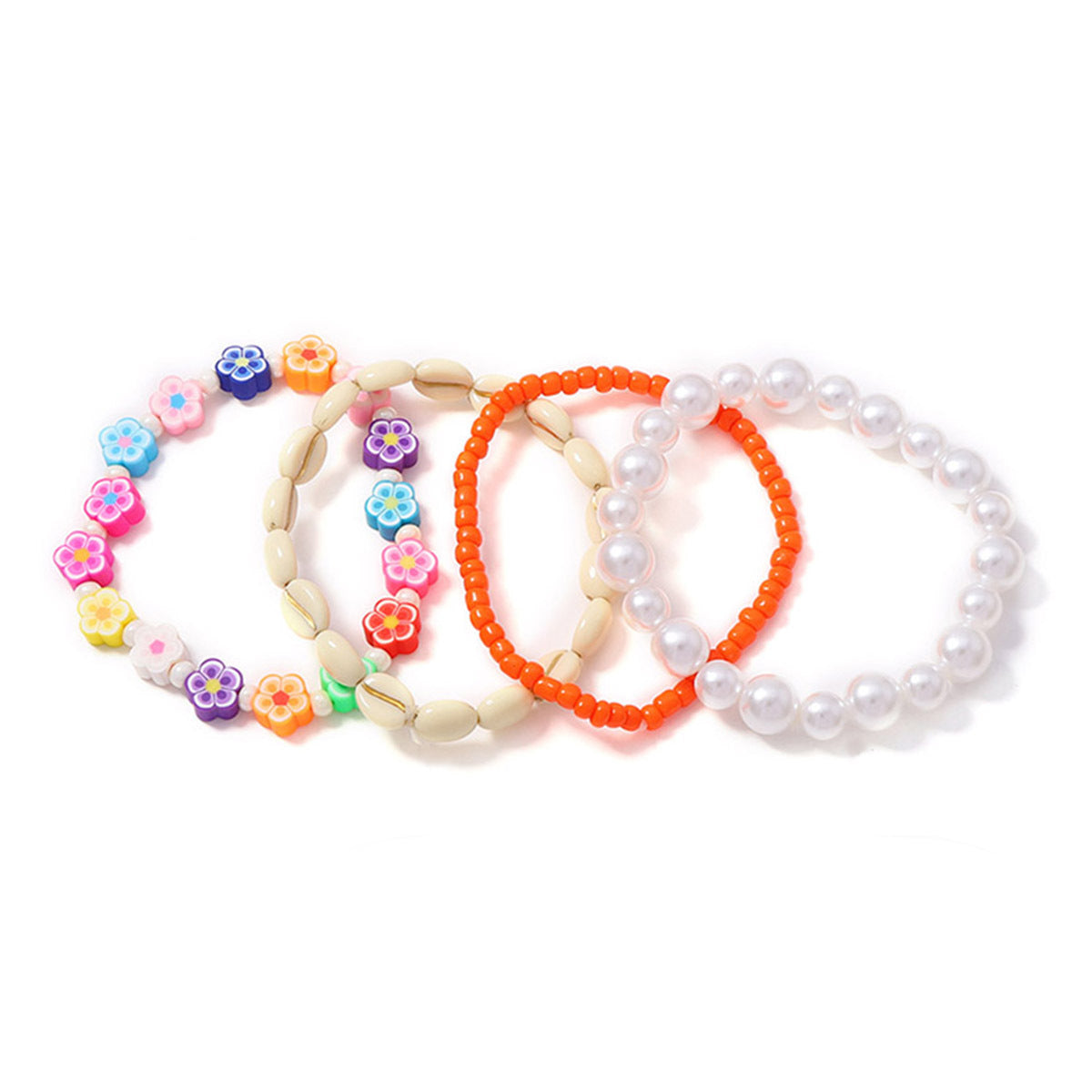Vibrant Floral Shell And Bead Bracelet