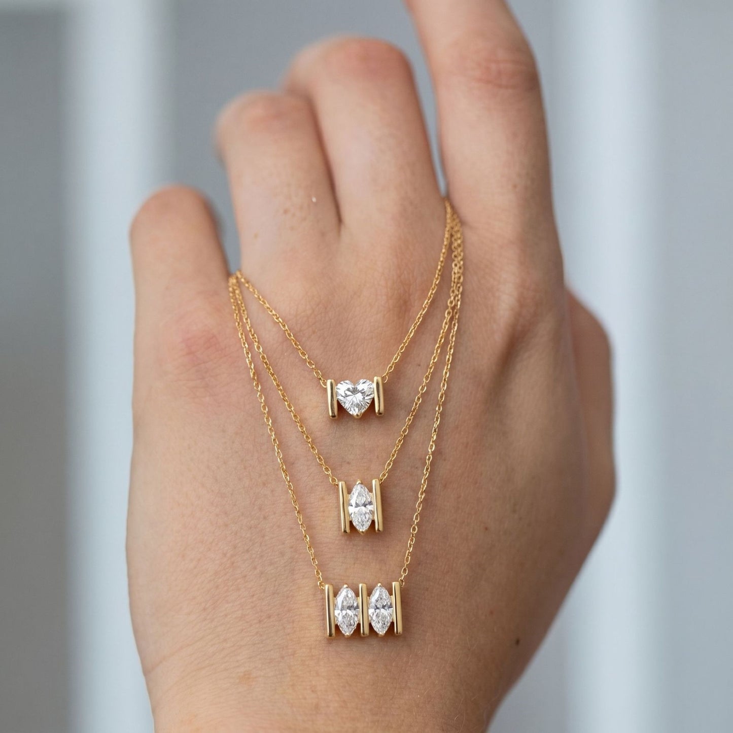 White Diamond Single Or Double-stone Heart-shaped Marquise Necklace