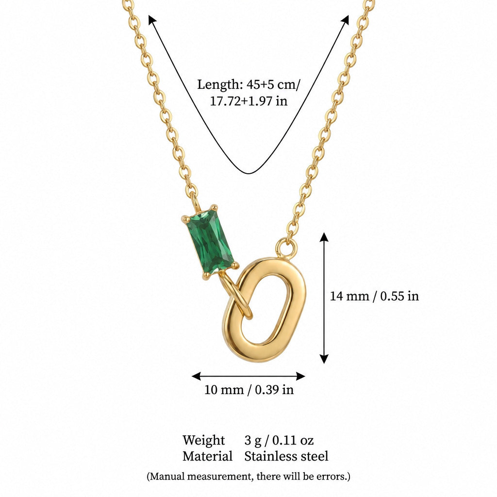 Womens Stainless Steel Emerald Pendant Necklace