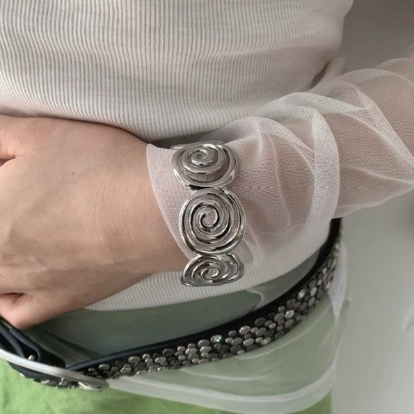 Adjustable Open-ended Ring Bracelet With Linear Design