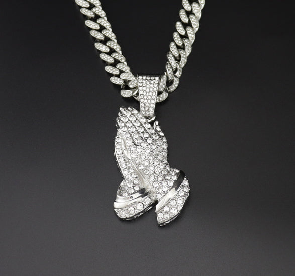 Vintage Hip Hop Alloy Necklace Buddha Hand Pendant