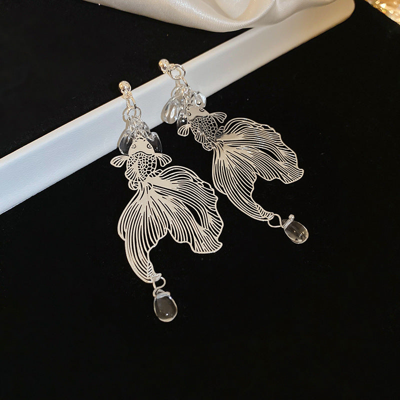 Floral Geometric Rhinestone Earrings For Women Silver Needle Niche Versatile Fashion
