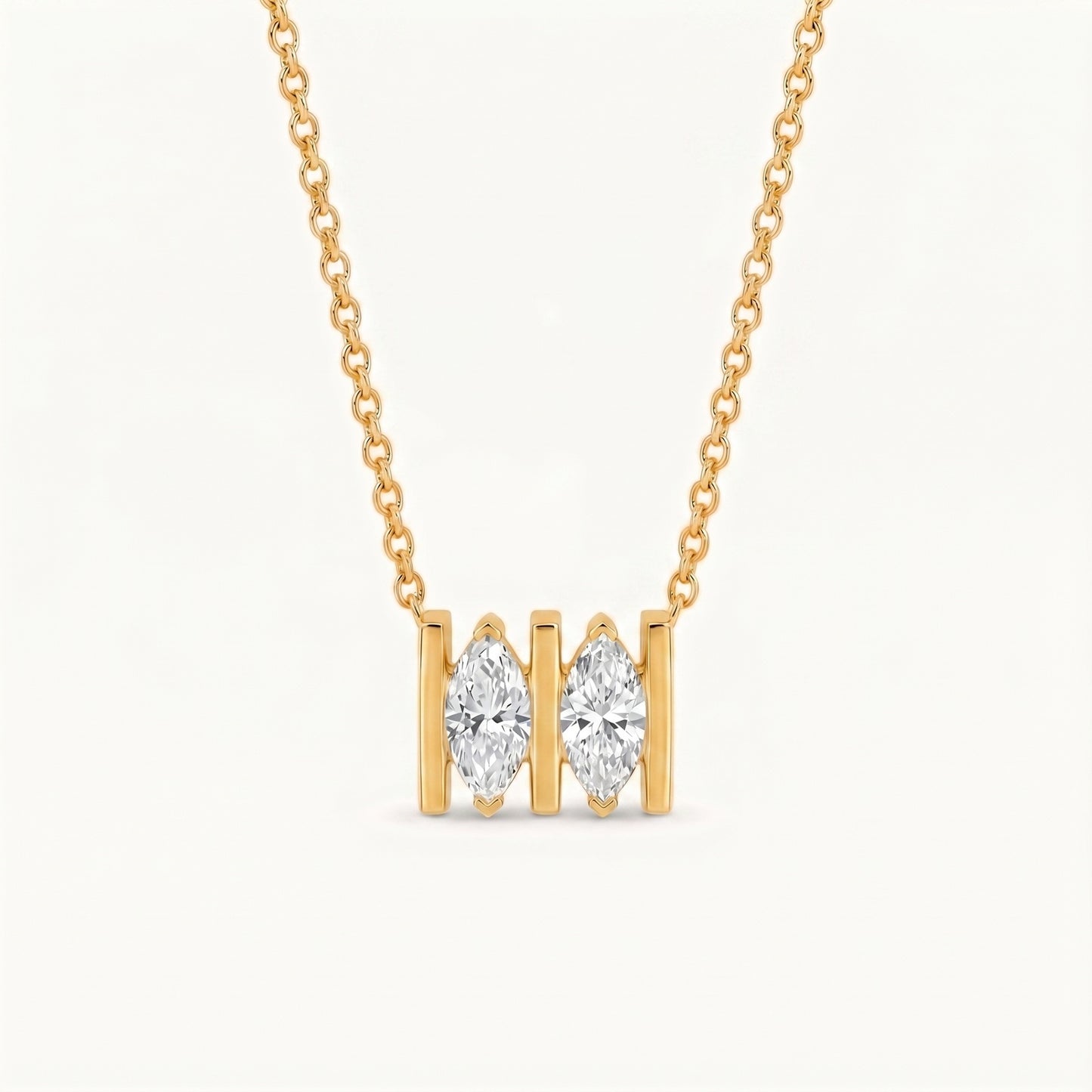 White Diamond Single Or Double-stone Heart-shaped Marquise Necklace