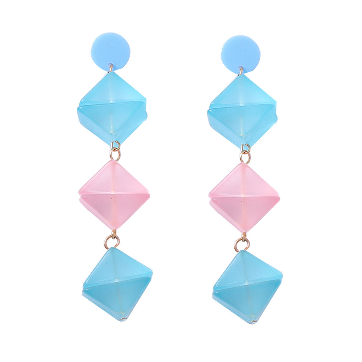 Summer Vitality Macaron Color-Block Matte Square Three-Dimensional Drop Earrings
