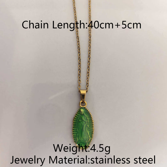 Enamel Virgin Mary Pendant Necklace