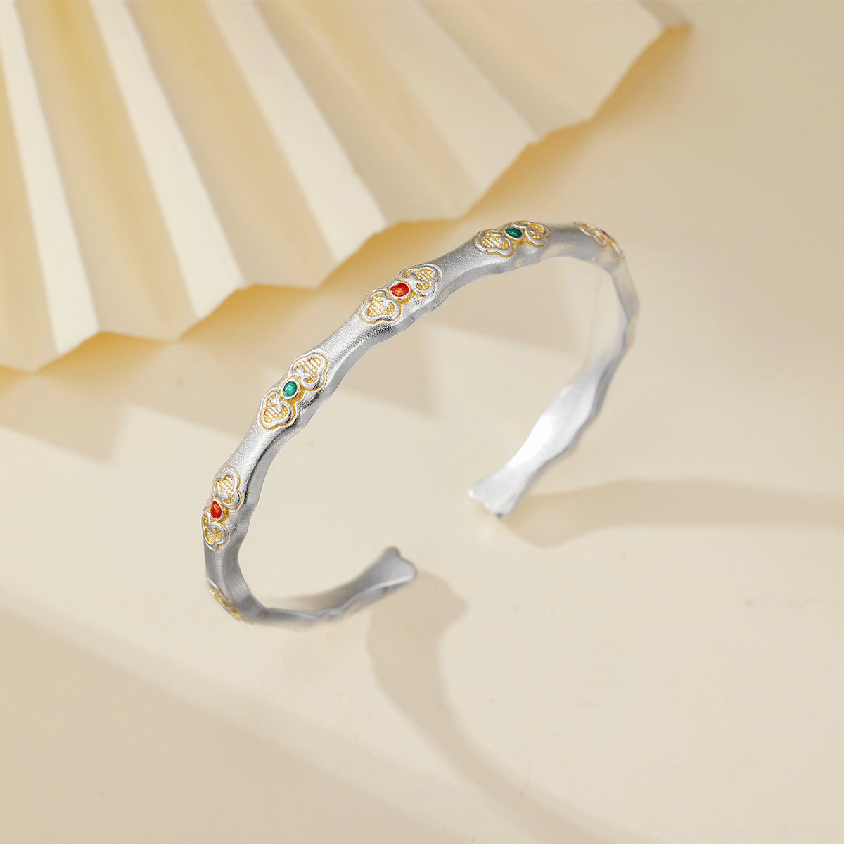 Bamboo-themed Sterling Silver Bracelet With Bamboo-Node Design
