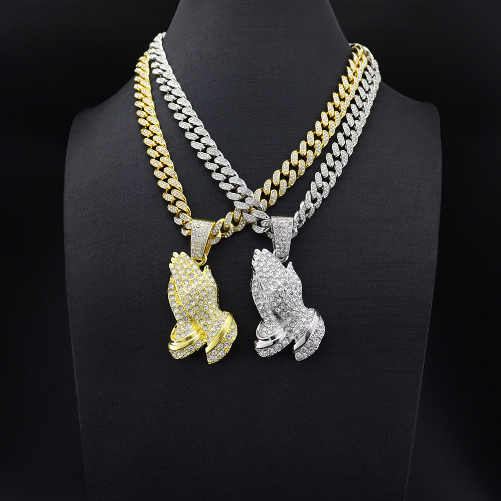 Vintage Hip Hop Alloy Necklace Buddha Hand Pendant