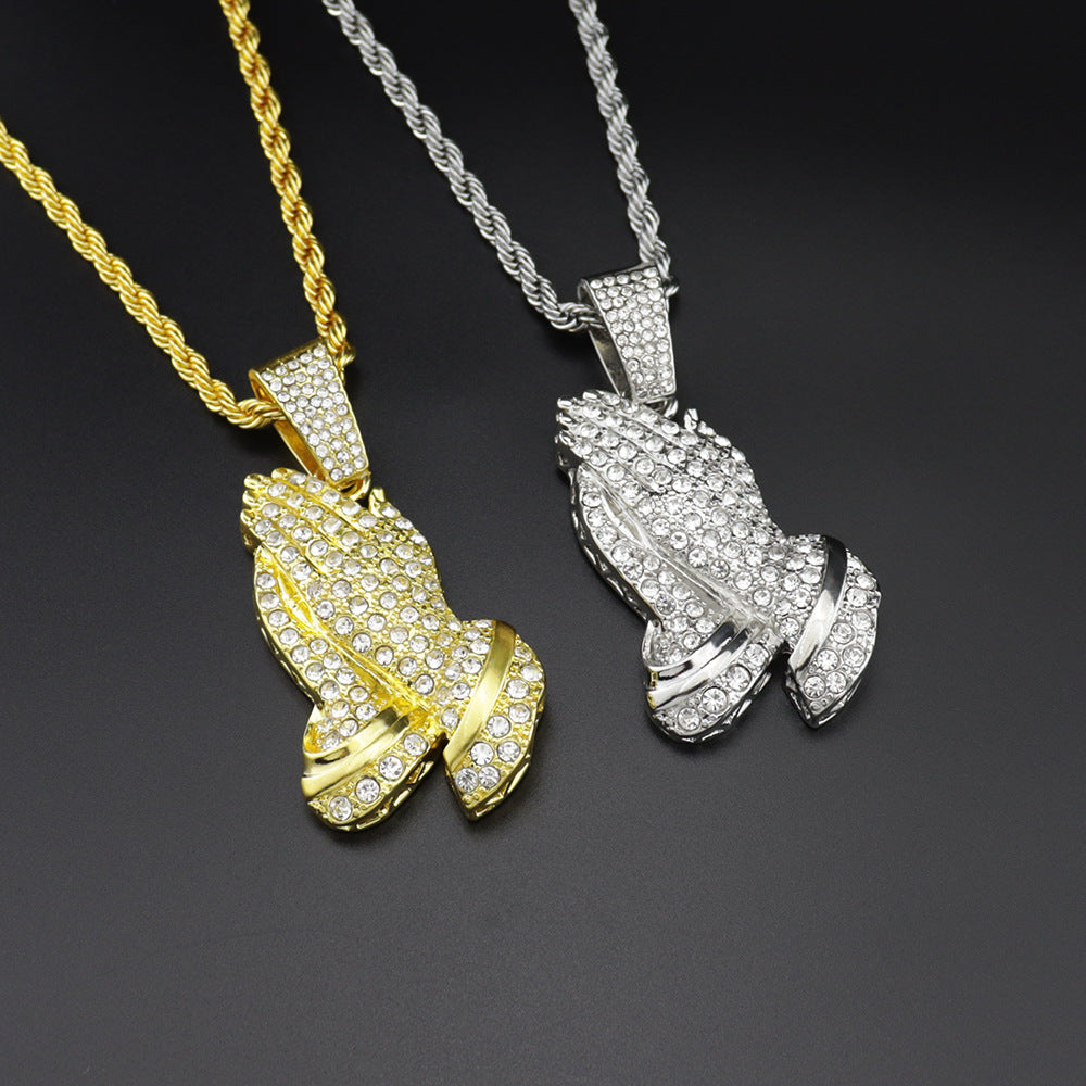 Vintage Hip Hop Alloy Necklace Buddha Hand Pendant