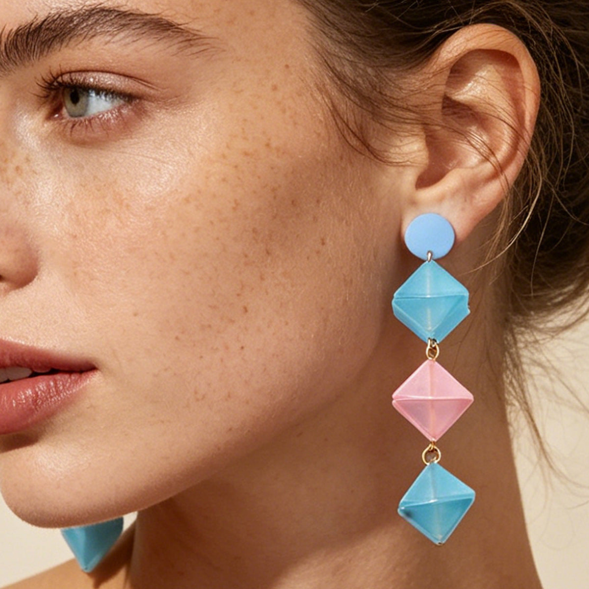 Summer Vitality Macaron Color-Block Matte Square Three-Dimensional Drop Earrings