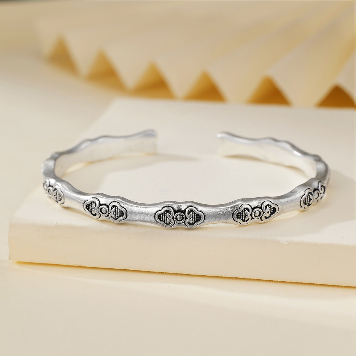 Bamboo-themed Sterling Silver Bracelet With Bamboo-Node Design