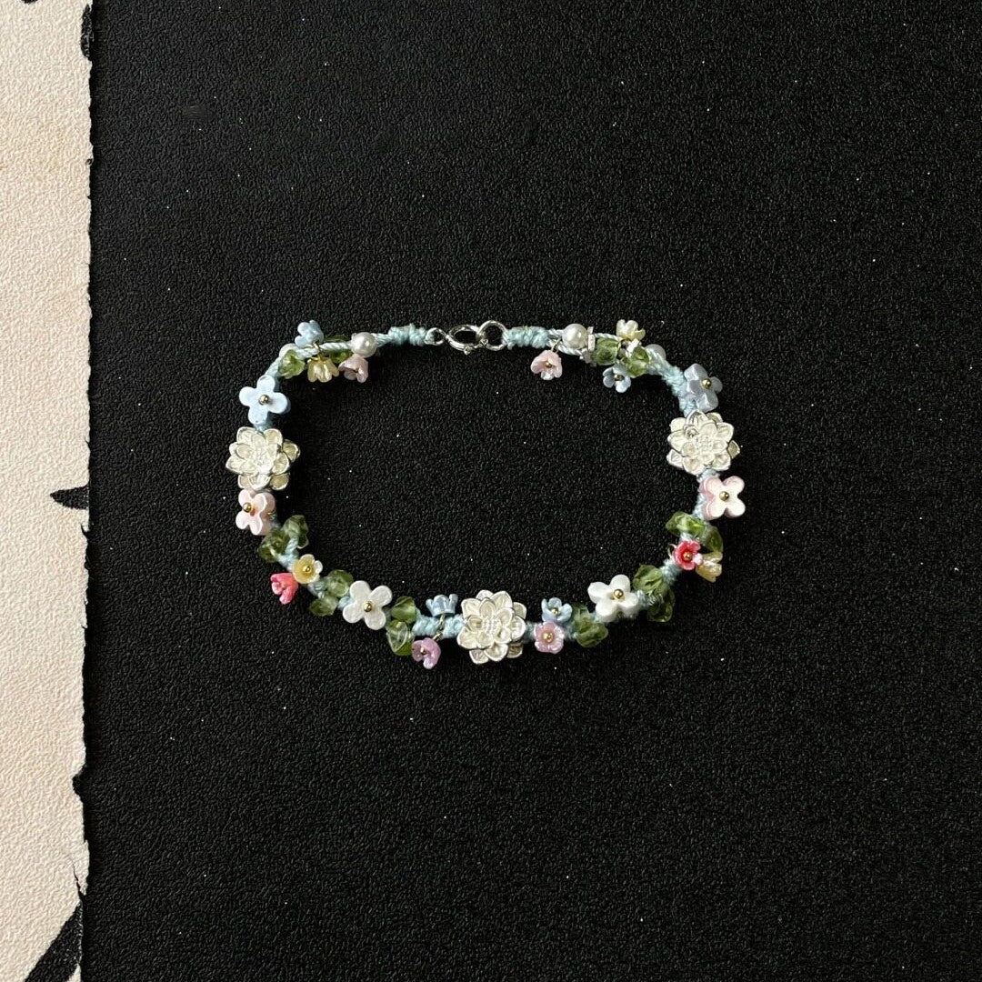 S925 Sterling Silver-plated Lotus Flower Colorful Braided Bracelet
