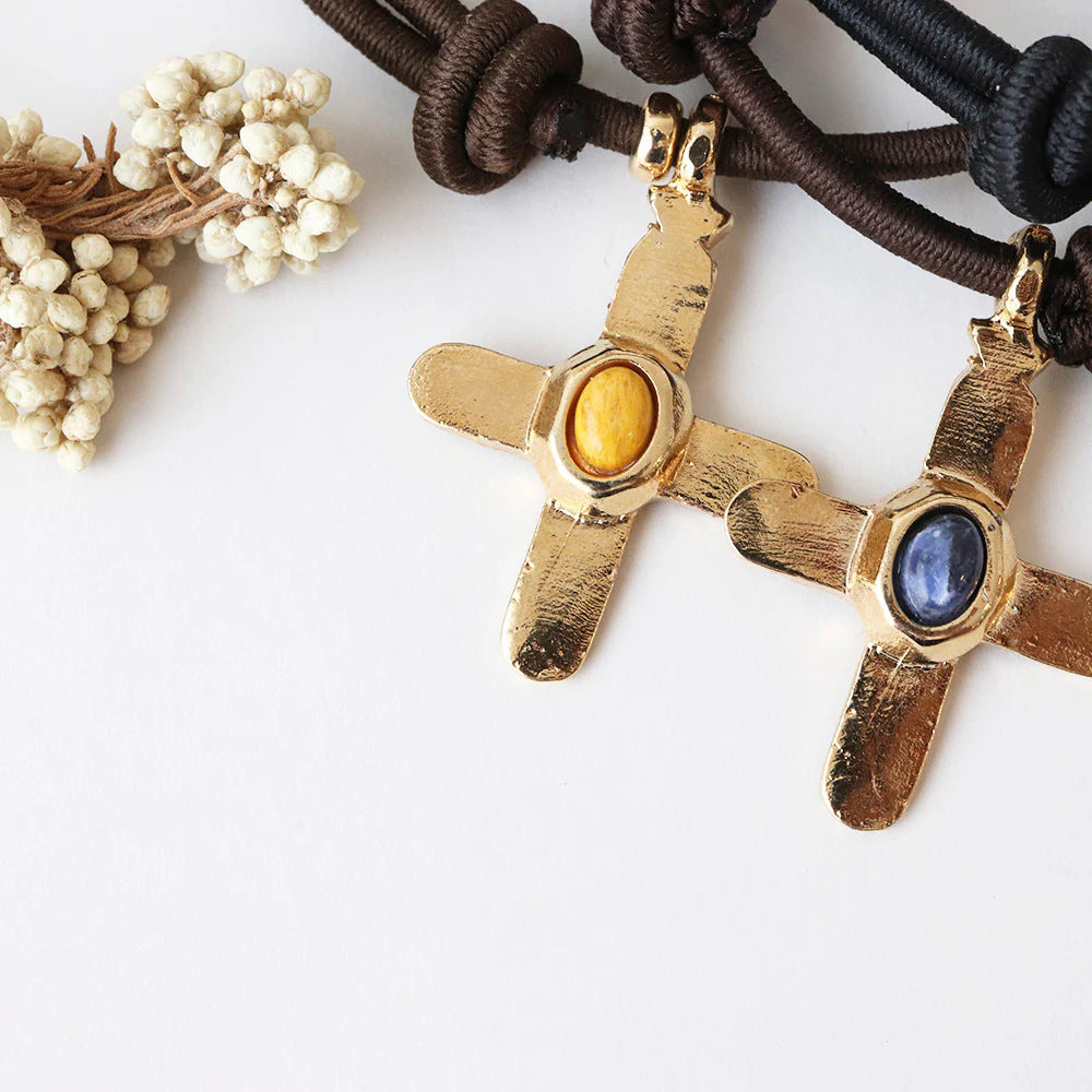 Stainless Steel Cross Pendant Charm With Faux Natural Stone Accessory