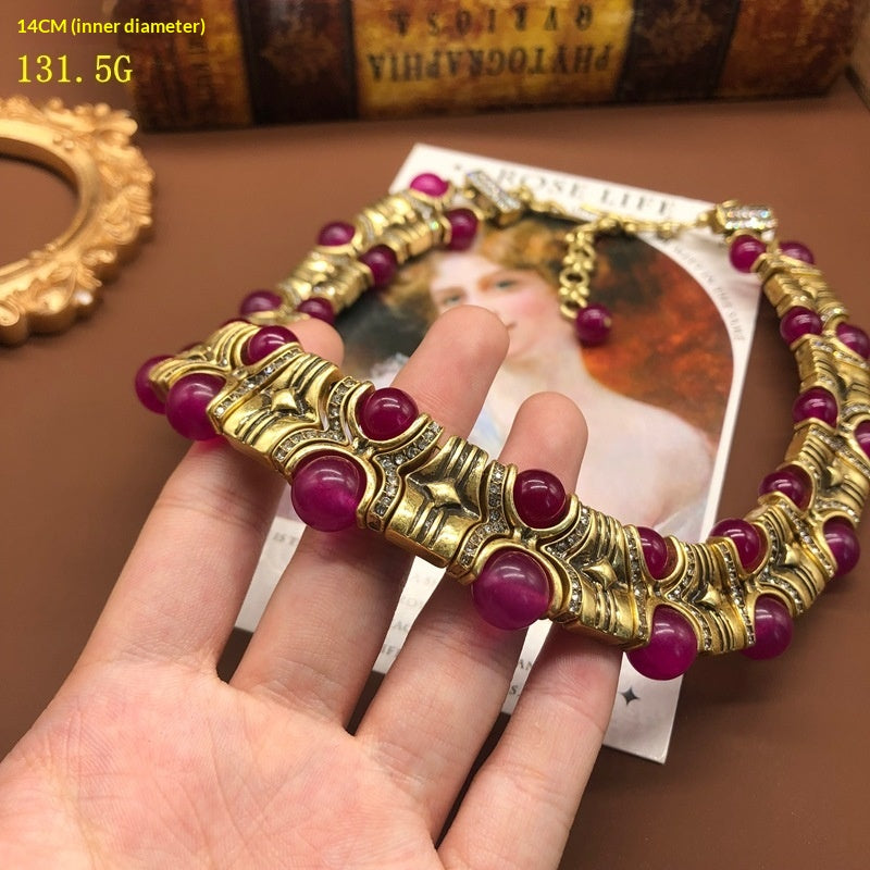 Rhinestone-encrusted Vintage Bead Necklace