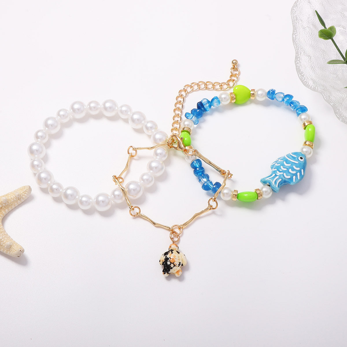 Fresh And Sweet Summer Sea Creature Pendant Beaded Bracelet