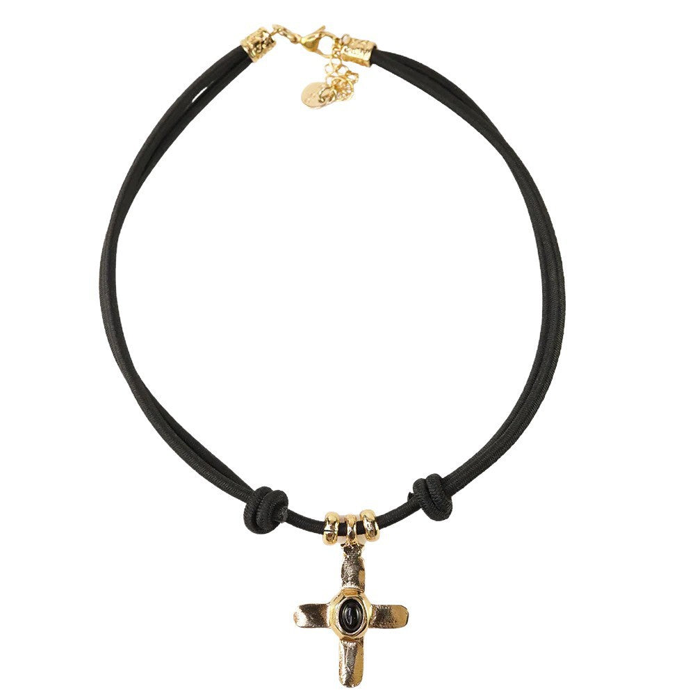 Stainless Steel Cross Pendant Charm With Faux Natural Stone Accessory