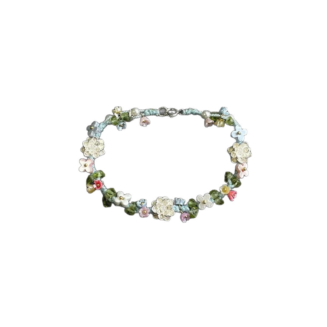S925 Sterling Silver-plated Lotus Flower Colorful Braided Bracelet