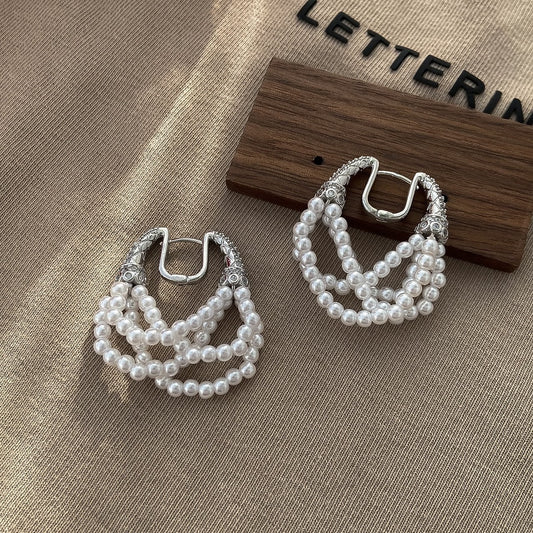 Floral Geometric Silver Stud Earrings