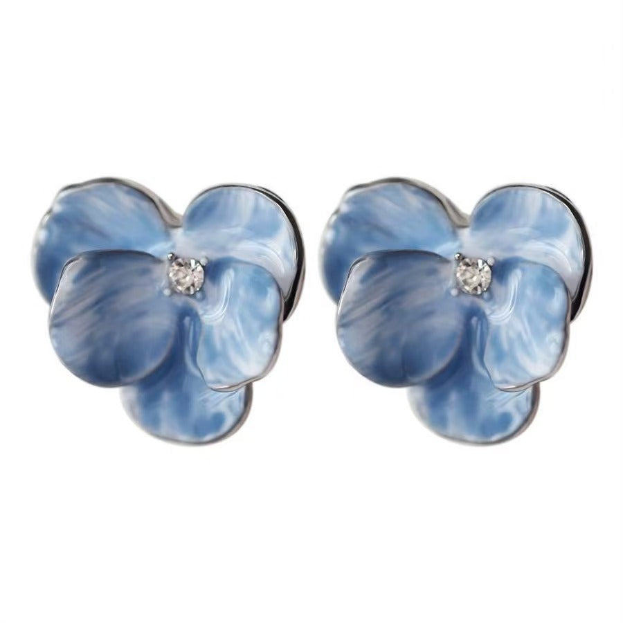 Vintage Enamel Blue Flower Earrings For Women S925 Silver Needle French Luxury Stud Earrings