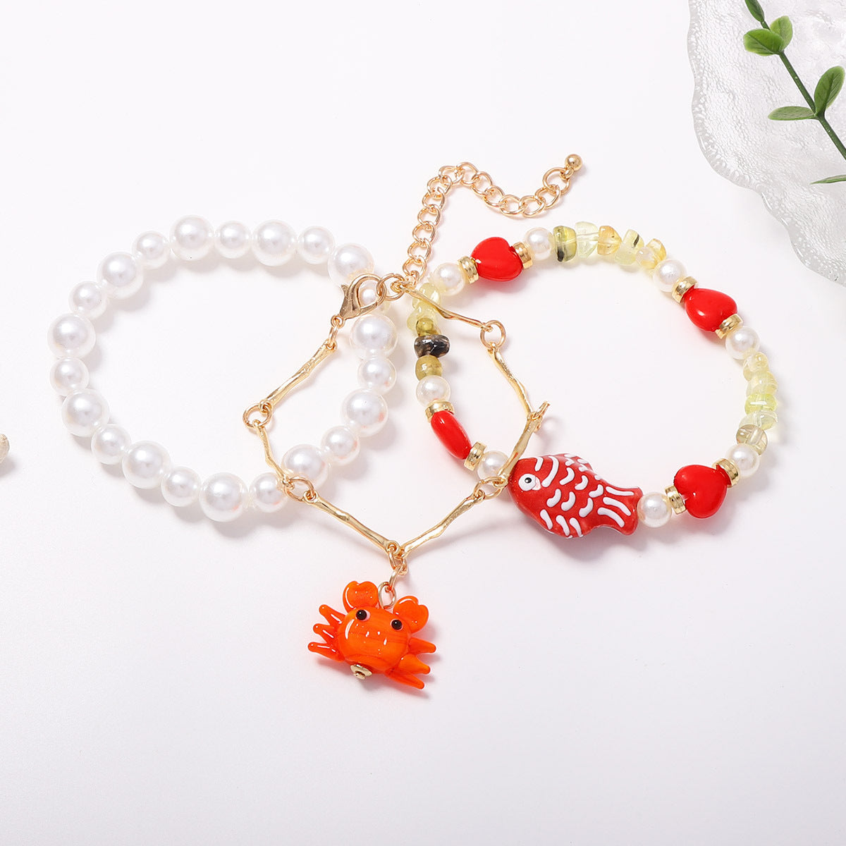 Fresh And Sweet Summer Sea Creature Pendant Beaded Bracelet