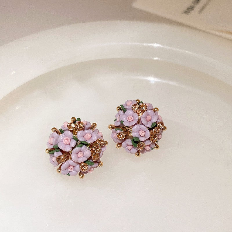 Flower Geometric Trendy Earrings For Women Silver Needle Rhinestone Niche Versatile