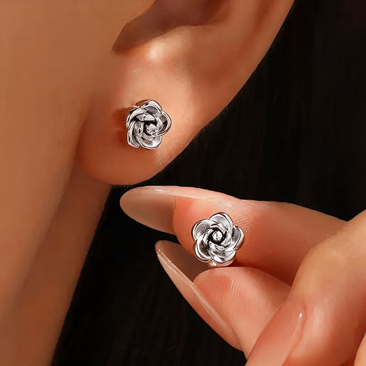 Rose Flower Stud Earrings - Hypoallergenic Steel - Thread Theory