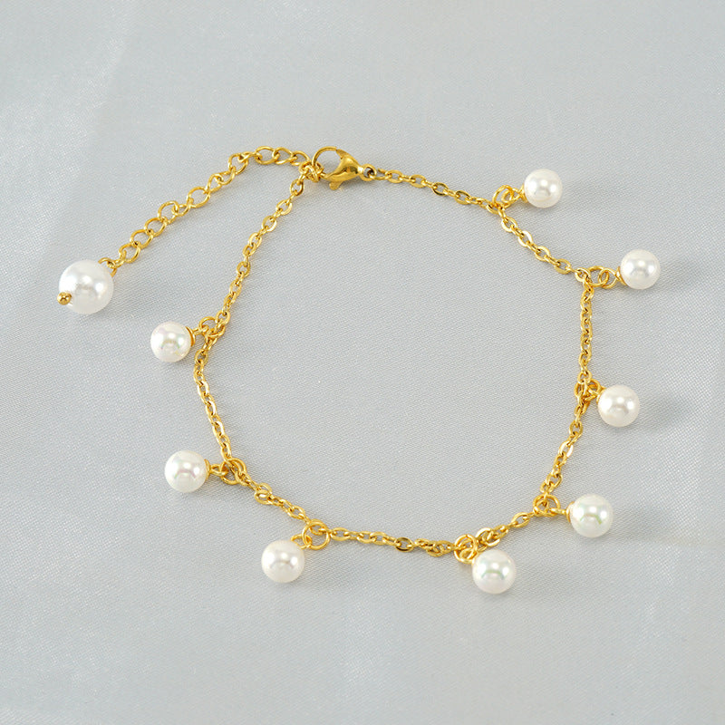 Womens Fashion Pearl Tassel Titanium Steel Bracelet
