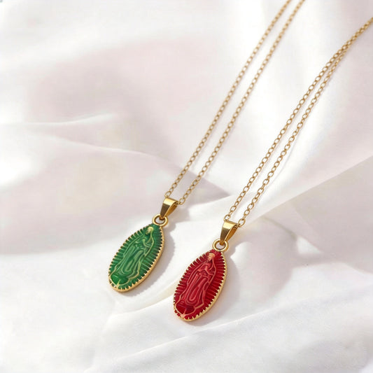 Enamel Virgin Mary Pendant Necklace