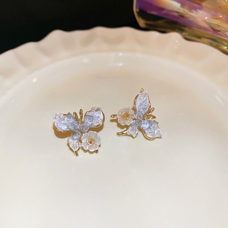 Silver Needle Office Wear Earrings Women Gradient Crystal Flower Studs Versatile Elegant