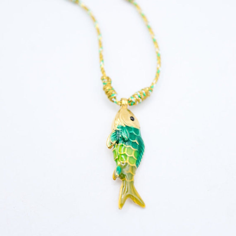 Colorful Rope Ocean Little Fish Stainless Steel Pendant Colorful Necklace