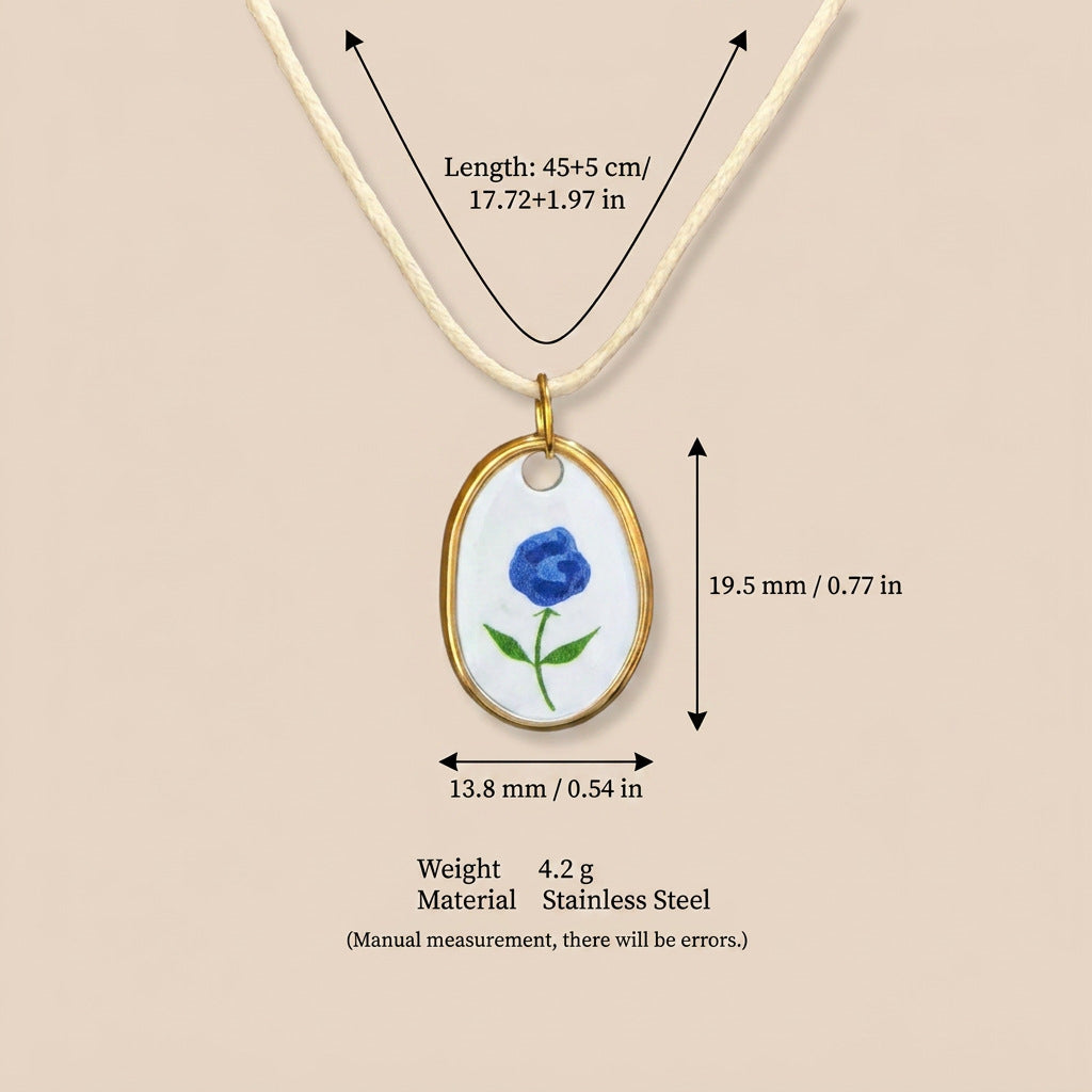 Retro-style Rabbit And Floral Print Pendant Necklace