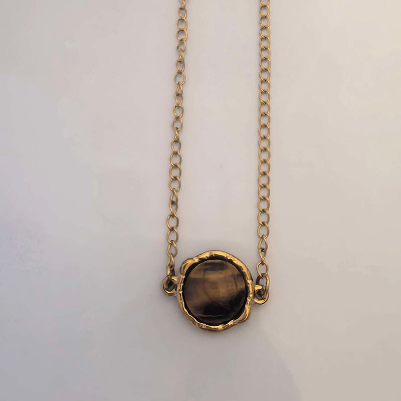 Stainless Steel Pendant Necklace With Tiger's Eye Stone Inlay