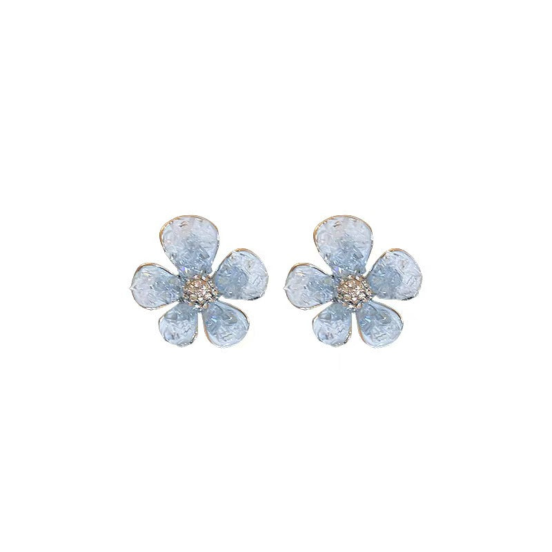 Silver Needle Gradient Crystal Flower Earrings For Women Luxury Design Versatile Commute Studs