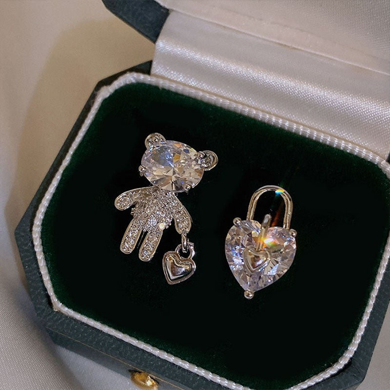 Silver Needle Personality Geometric Earrings Women Flower Rhinestone Niche Versatile