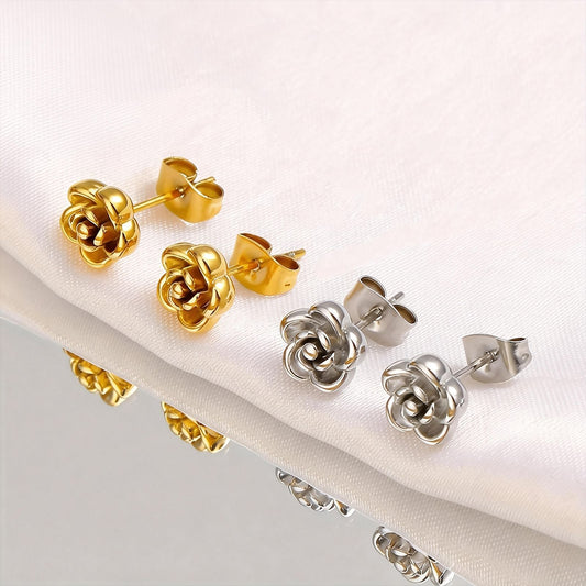 Rose Flower Stud Earrings - Hypoallergenic Steel