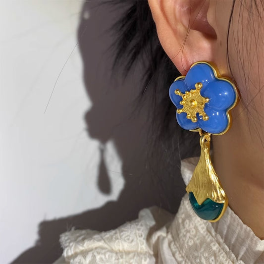 Blue Floral Earrings - Sterling Silver Posts