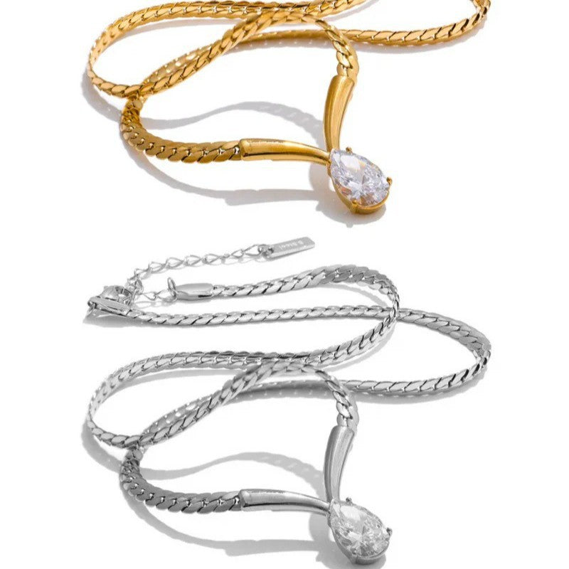 Fashionable Lightly Luxurious Waterdrop Zircon Necklace