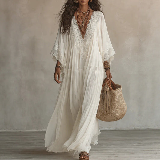Lace V-Neck Batwing Dress