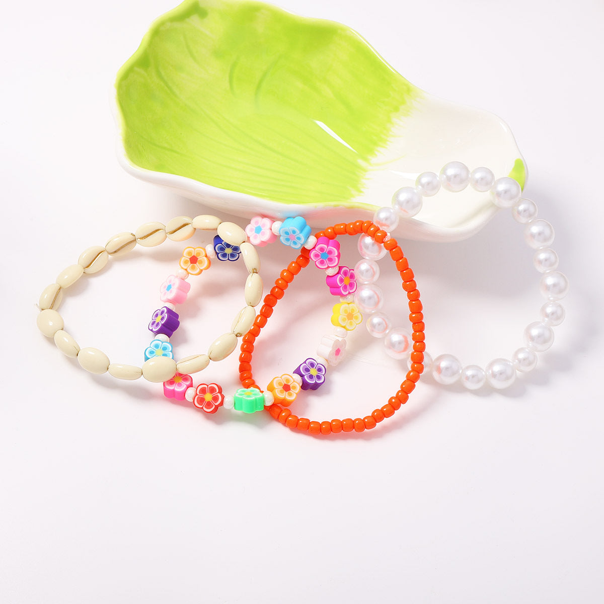Vibrant Floral Shell And Bead Bracelet